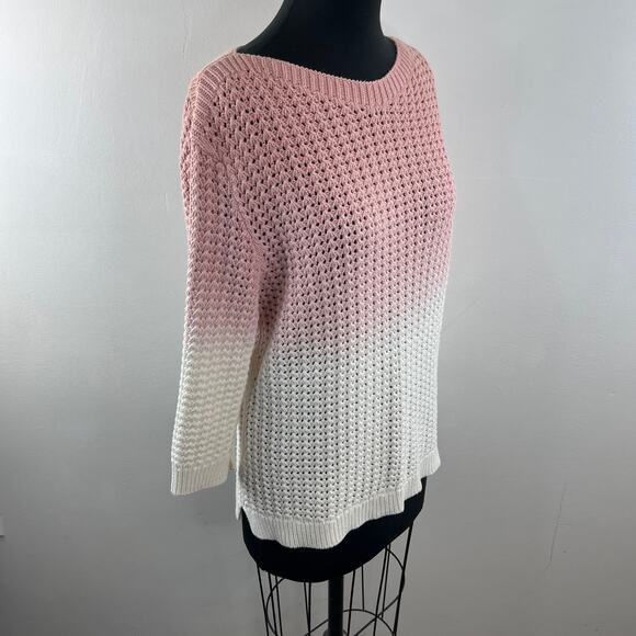 VENUS Pink White Sweater Dip-Dye Boat Neck 3/4 Sleeve Drop Shoulder Size Large L - Picture 4 of 8